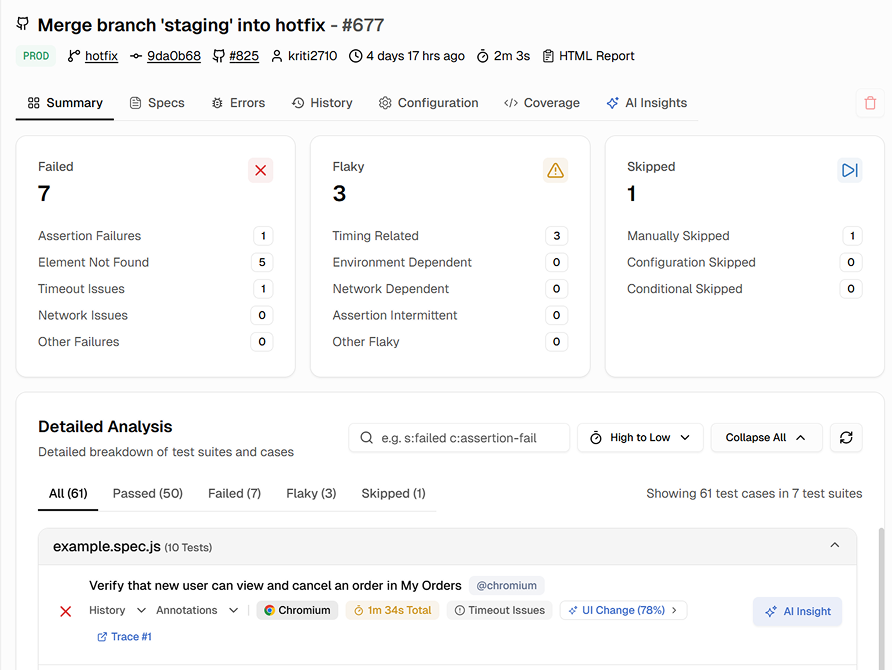 TestDino: Test Run Insights